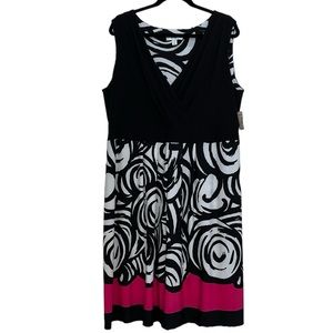 Dressbarn Sleeveless Midi Dress in Black & Pink Combo, Women's 20W